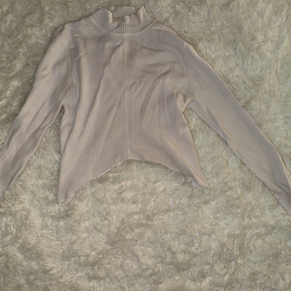 Forever 21 Cream Long Sleeve Ribbed Top